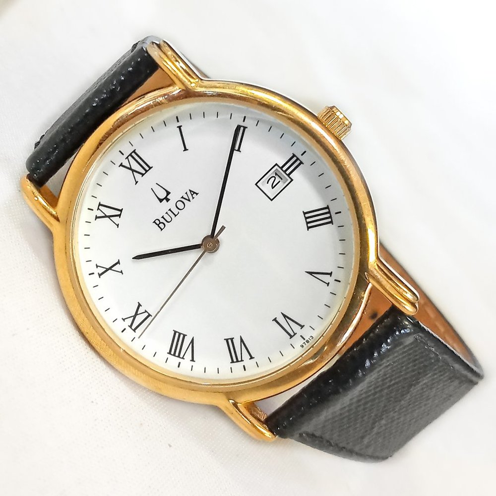 Bulova Slim Dress Watch Gold White C870257 33mm